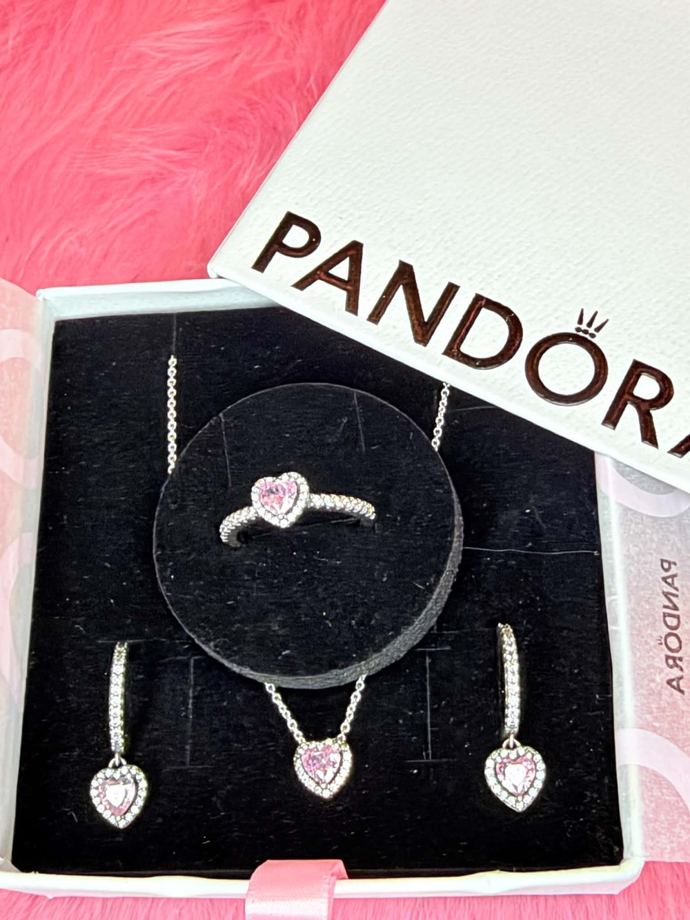 Pandora Pink Heart Sterling Silver Jewelry Set
